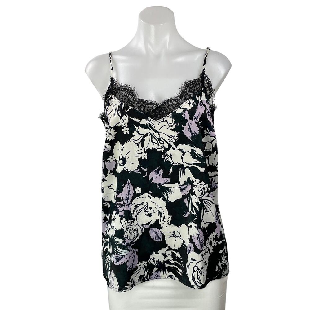 Halogen Women's Black Floral Lace Trim Sleeveless Cami Camisole Tank Top Size S